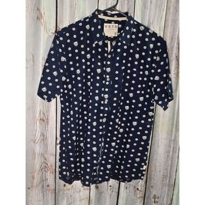 VSTR Premium Men's Button Down Short Sleeve Navy Blue Large Panda‎ Work Casual